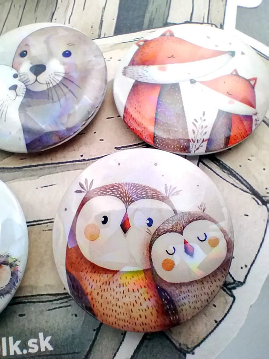 Detské odznaky Noemova archa – sada 7 odznakov so zvieratkami z farmy alebo zo zoo (32 mm) - Gracefolk