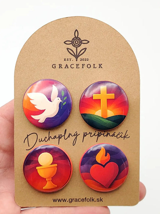 Kresťanské odznaky – sada 4 farebných odznakov so symbolmi viery - Gracefolk