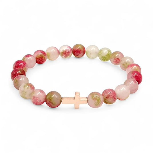 Kresťanský náramok z turmalínu s nerezovým krížikom - Gracefolk