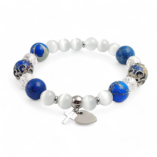 Modrobiely set náramok a náušnice s krížikom - Gracefolk