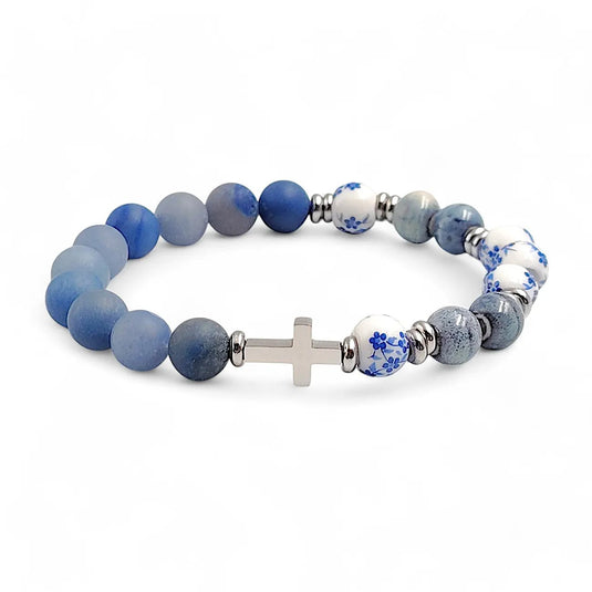 Modrý náramkový ruženec s keramickými korálkami - Gracefolk