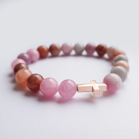 Náramok desiatok - ruženec na ruku, chalcedón a nerez - Gracefolk