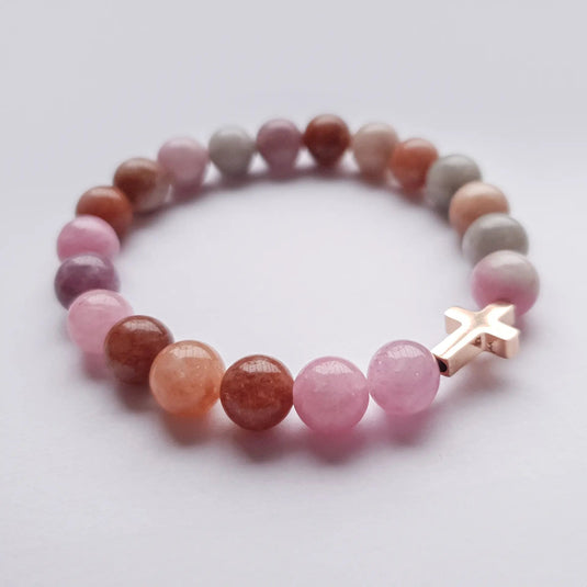 Náramok desiatok - ruženec na ruku, chalcedón a nerez - Gracefolk