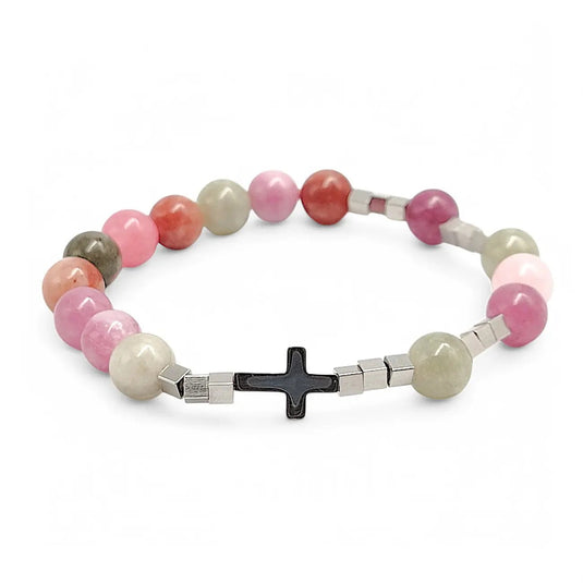 Náramok desiatok - ruženec na ruku, chalcedón a nerez - Gracefolk