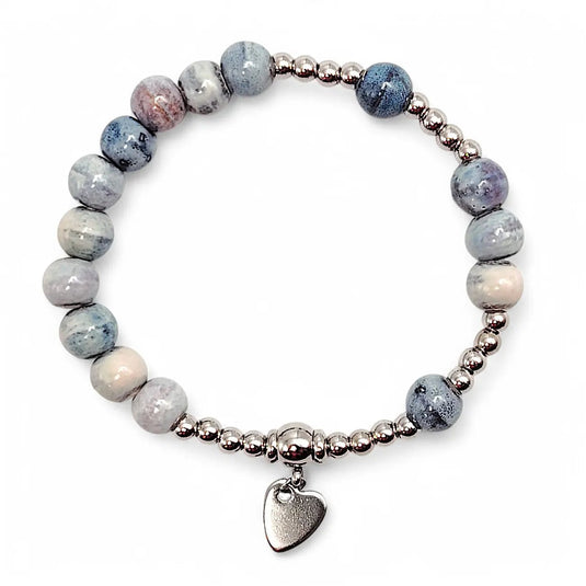 Náramok desiatok - ruženec na ruku, keramické korálky a nerezové srdiečko - Gracefolk