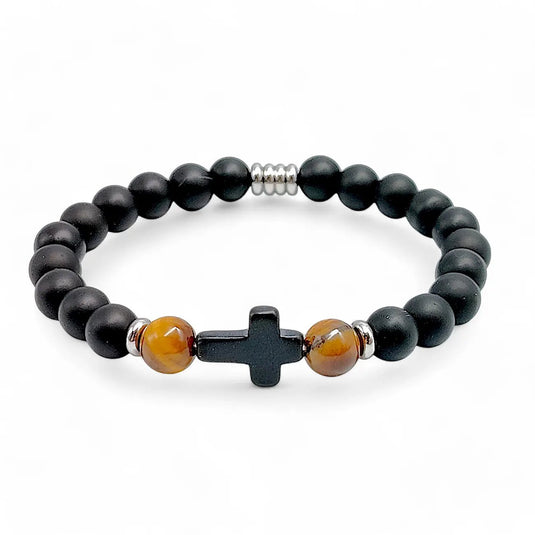 Pánsky kresťanský náramok z čierneho achátu - Gracefolk