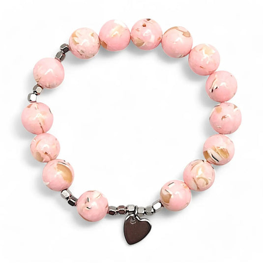 Ružencový náramok s ružovými korálkami z mušlí a nerezovými prvkami - Gracefolk