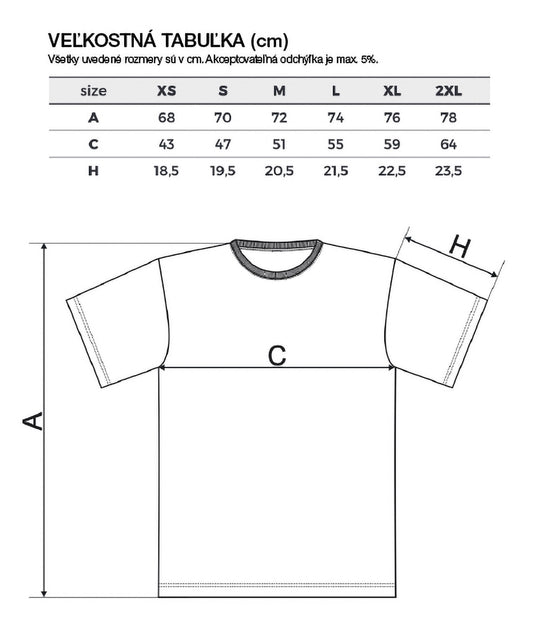 veľkostná tabuľka na bavlnené tričko gracefolk